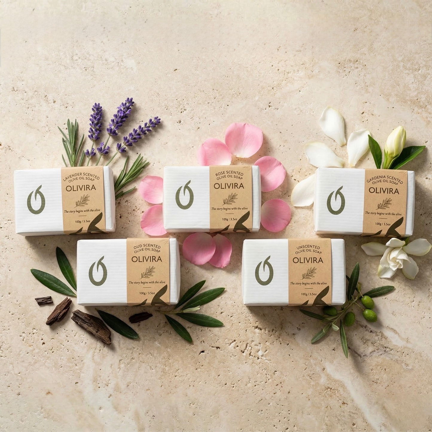 Olivira Mediterranean Collection – Olive Oil Soap Bar Bundle, 5 Pack