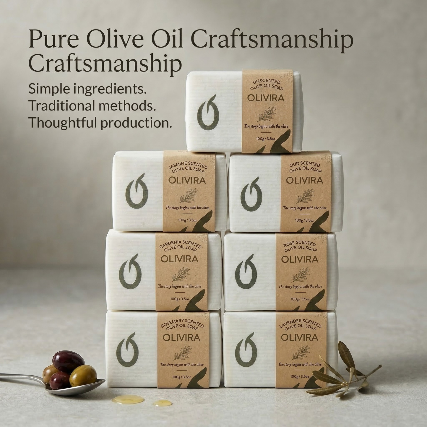 Collection complète Olivira – Lot de 7 savons à l'huile d'olive